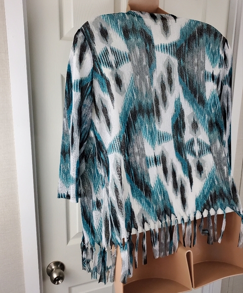 Easywear by Chico's Fringed Semi-Sheer Open Front Cardigan - Picture 7 of 9